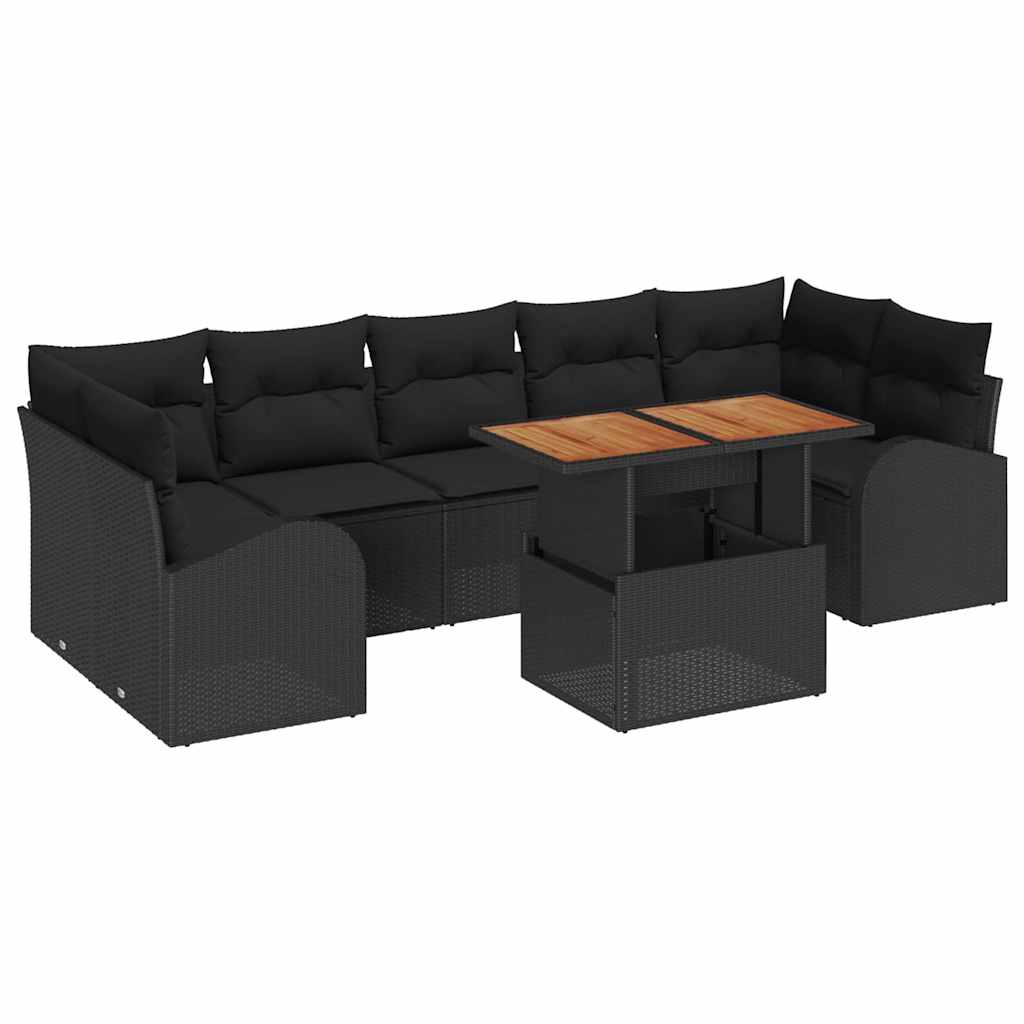 Garten-Sofa-Set mit Kissen 8 pcs Schwarz