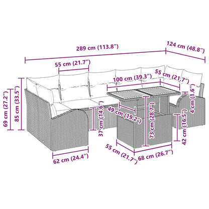 Garten-Sofa-Set mit Kissen 8 pcs Schwarz