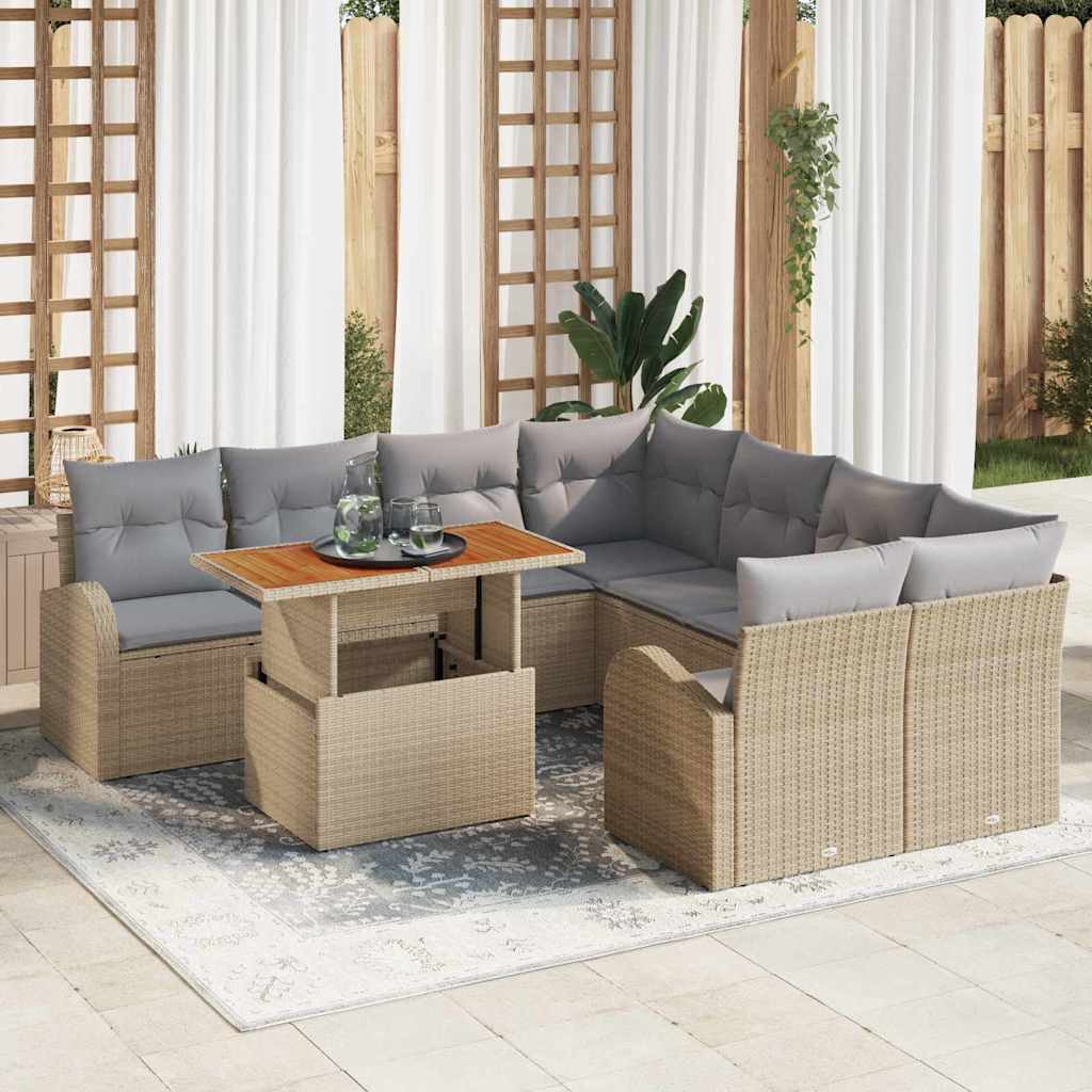 Garten-Sofa-Set mit Kissen 9 pcs Beige und Hellgrau