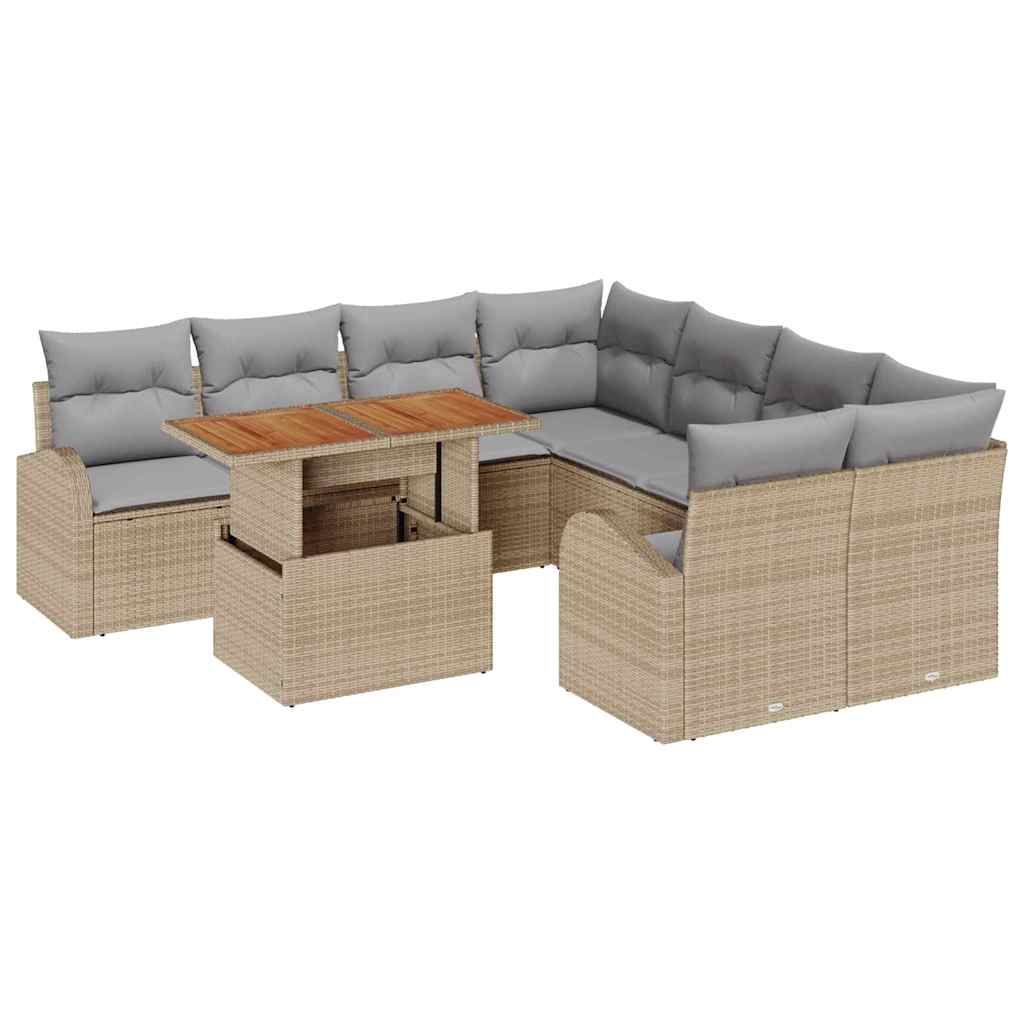 Garten-Sofa-Set mit Kissen 9 pcs Beige und Hellgrau