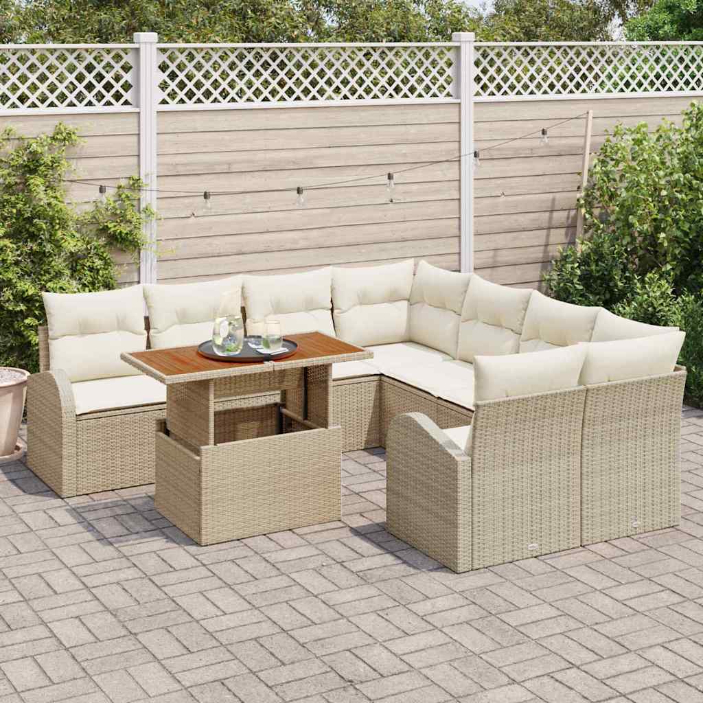 Garten-Sofa-Set mit Kissen 9 pcs Beige und Creme