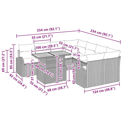 Garten-Sofa-Set mit Kissen 9 pcs Beige und Creme