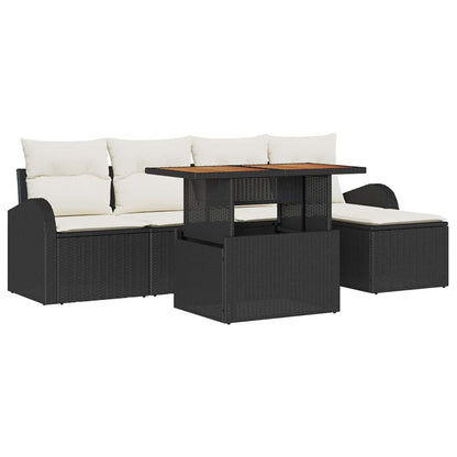 Garten-Sofa-Set mit Kissen 6 pcs Schwarz und Creme