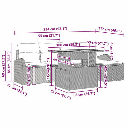 Garten-Sofa-Set mit Kissen 6 pcs Schwarz und Creme