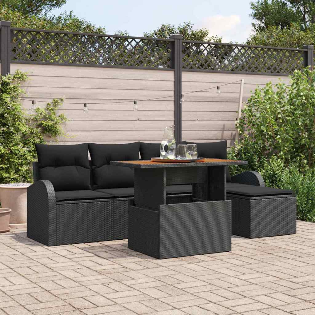 Garten-Sofa-Set mit Kissen 6 pcs Schwarz