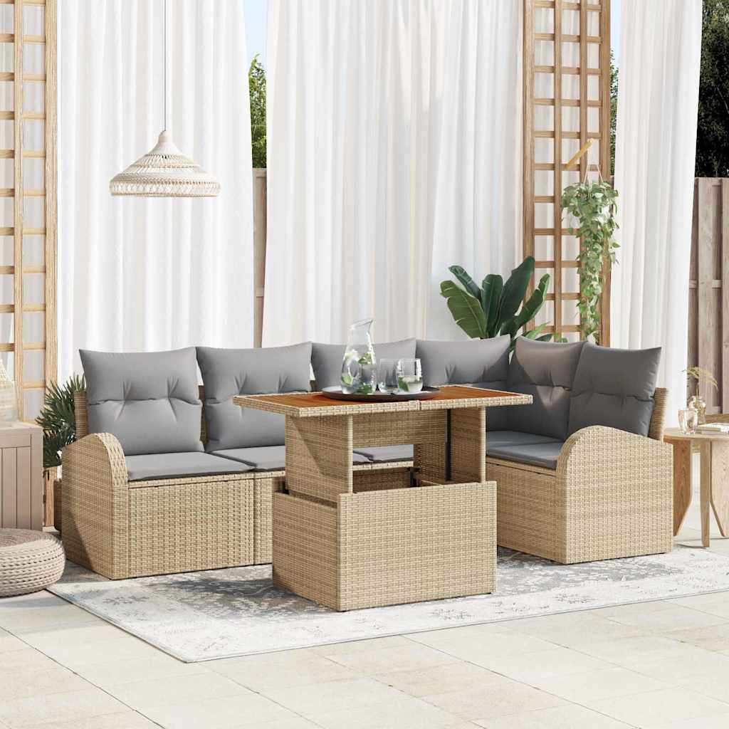 Garten-Sofa-Set mit Kissen 6 pcs Beige und Hellgrau