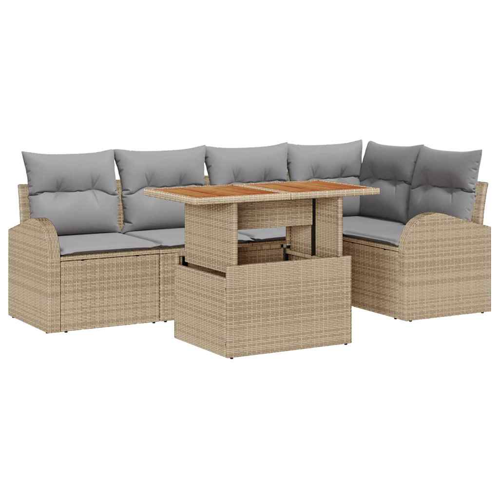 Garten-Sofa-Set mit Kissen 6 pcs Beige und Hellgrau