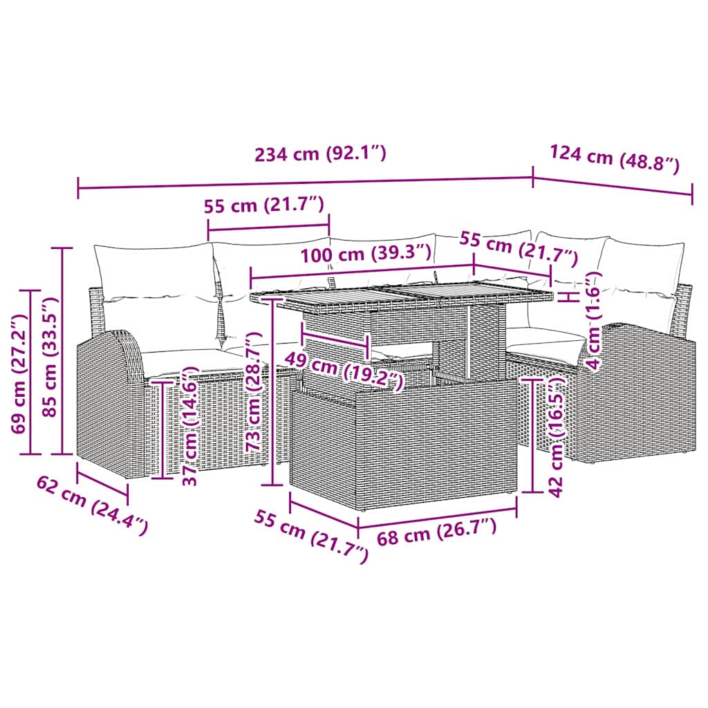 Garten-Sofa-Set mit Kissen 6 pcs Beige und Hellgrau