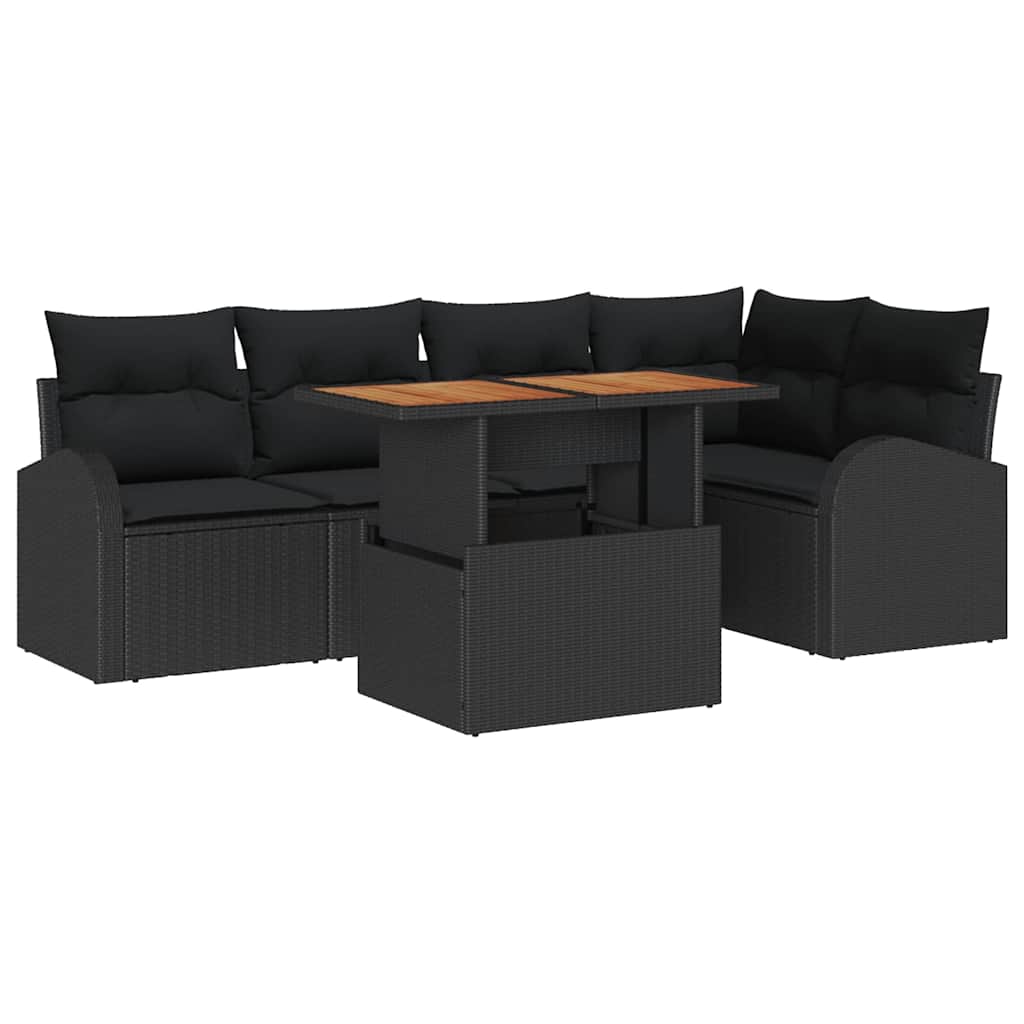 Garten-Sofa-Set mit Kissen 6 pcs Schwarz