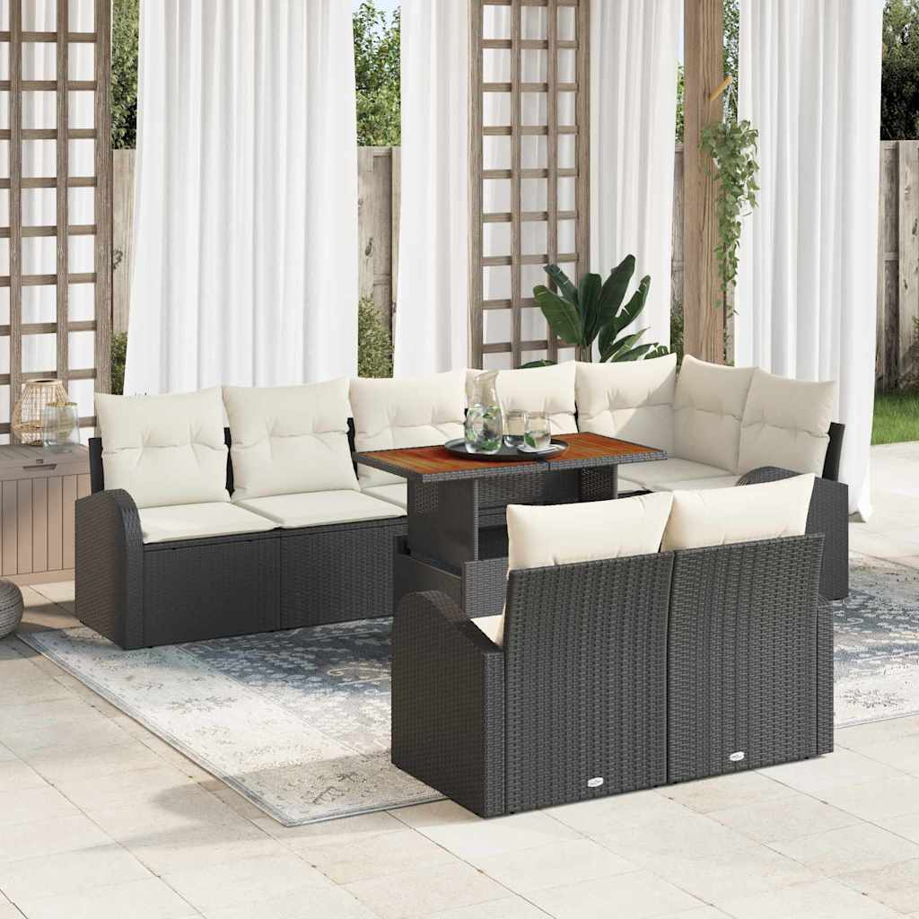 Garten-Sofa-Set mit Kissen 9 pcs Schwarz und Creme