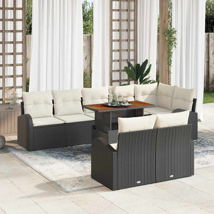 Garten-Sofa-Set mit Kissen 9 pcs Schwarz und Creme