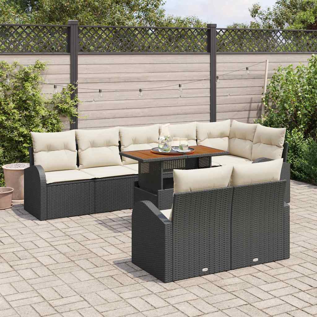 Garten-Sofa-Set mit Kissen 9 pcs Schwarz und Creme