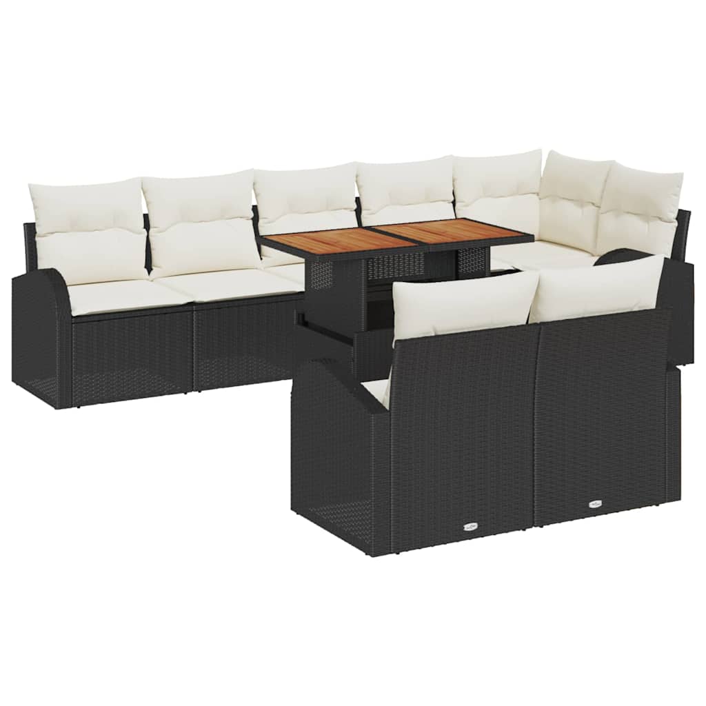 Garten-Sofa-Set mit Kissen 9 pcs Schwarz und Creme