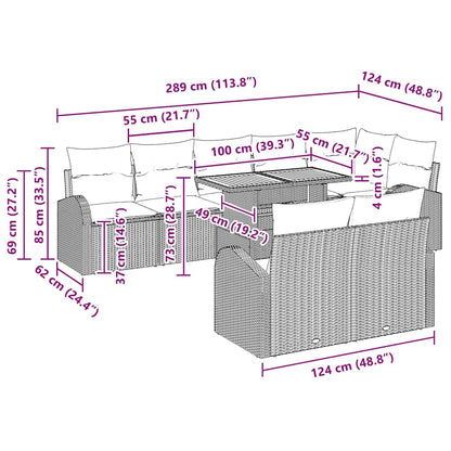 Garten-Sofa-Set mit Kissen 9 pcs Schwarz und Creme