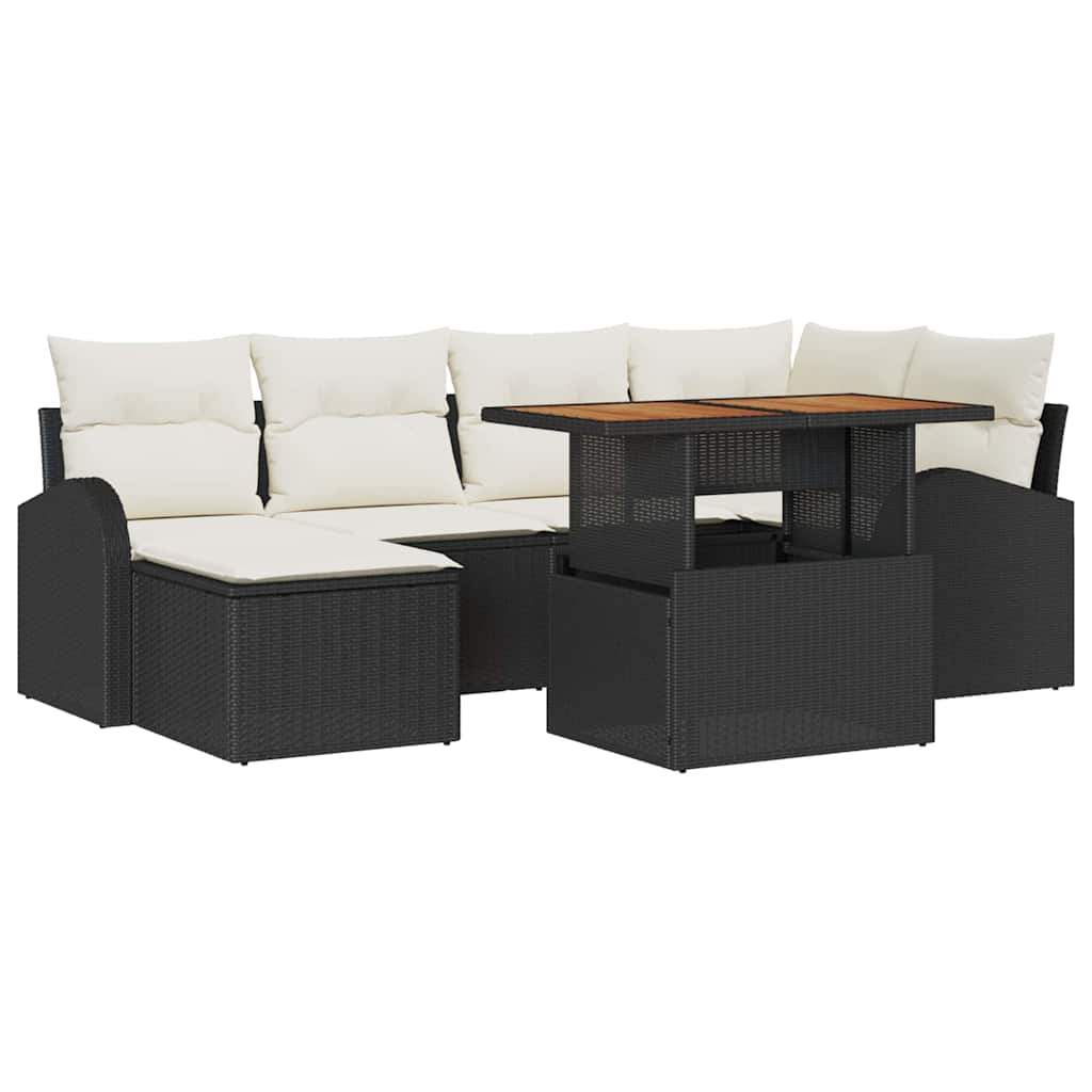 Garten-Sofa-Set mit Kissen 7 pcs Schwarz und Creme