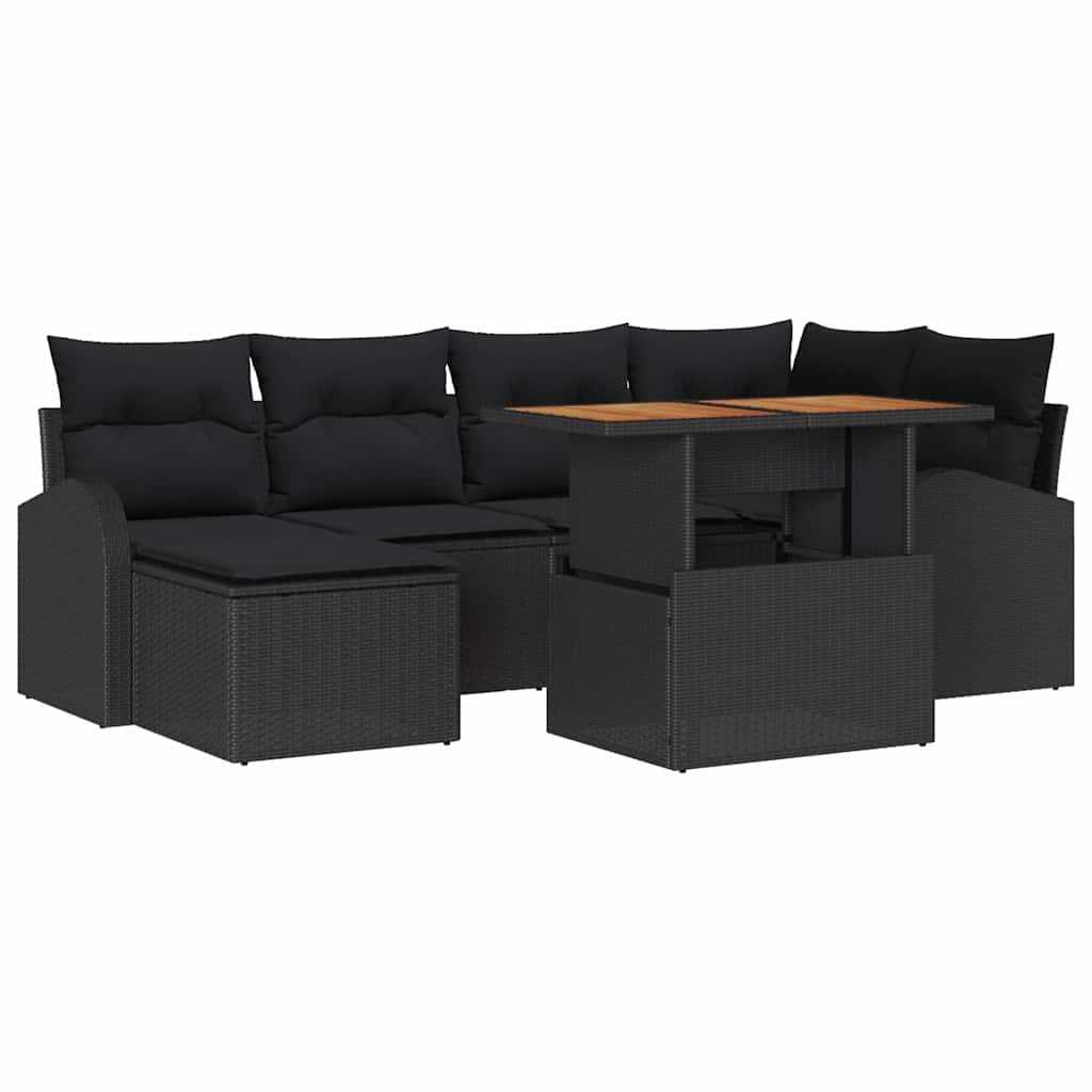 Garten-Sofa-Set mit Kissen 7 pcs Schwarz