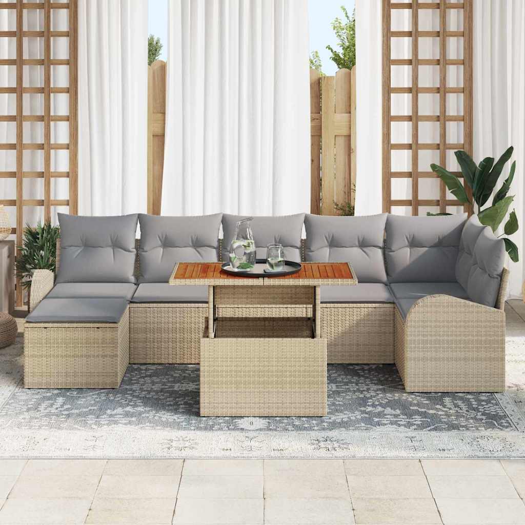 Garten-Sofa-Set mit Kissen 8 pcs Beige und Hellgrau