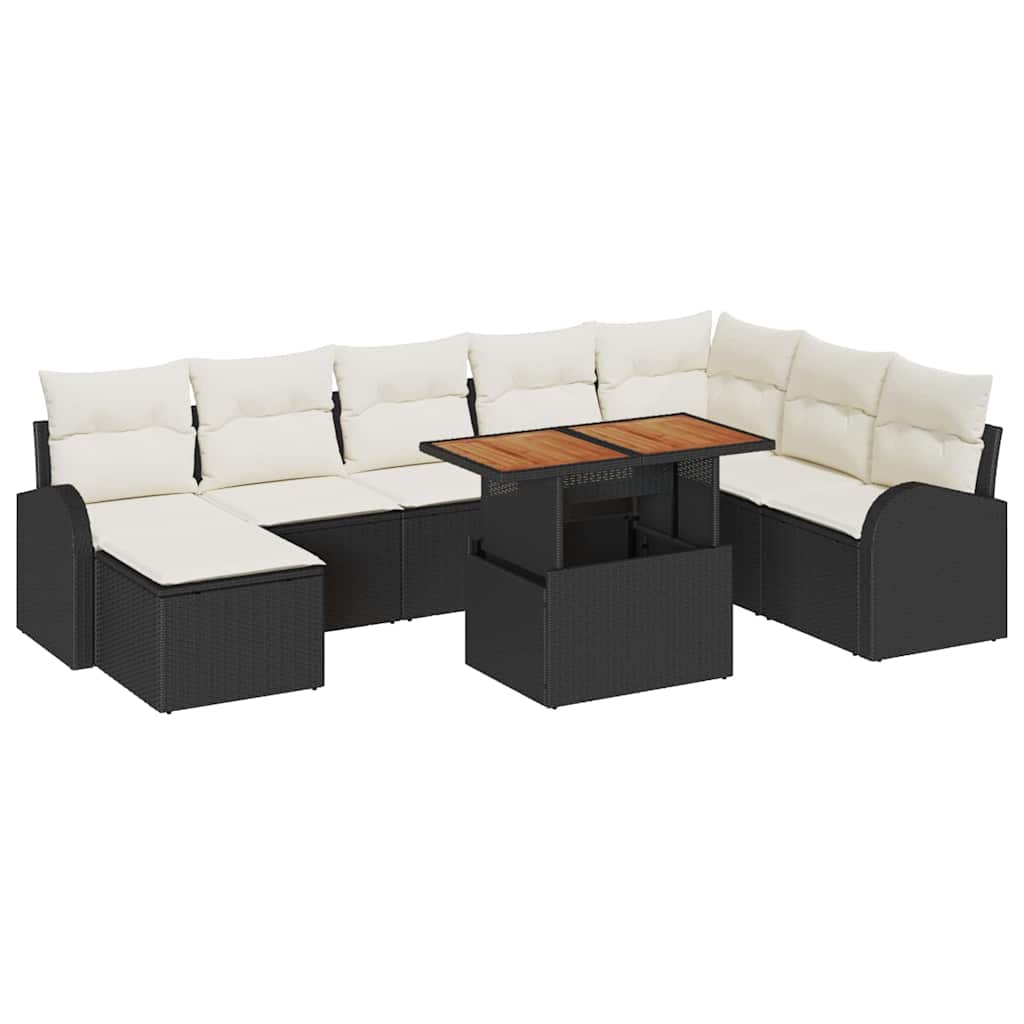 Garten-Sofa-Set mit Kissen 9 pcs Schwarz und Creme