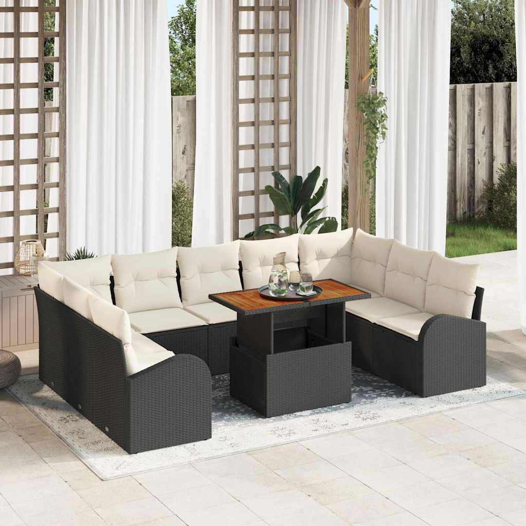 Garten-Sofa-Set mit Kissen 10 pcs Schwarz und Creme