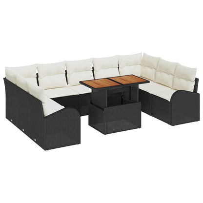 Garten-Sofa-Set mit Kissen 10 pcs Schwarz und Creme