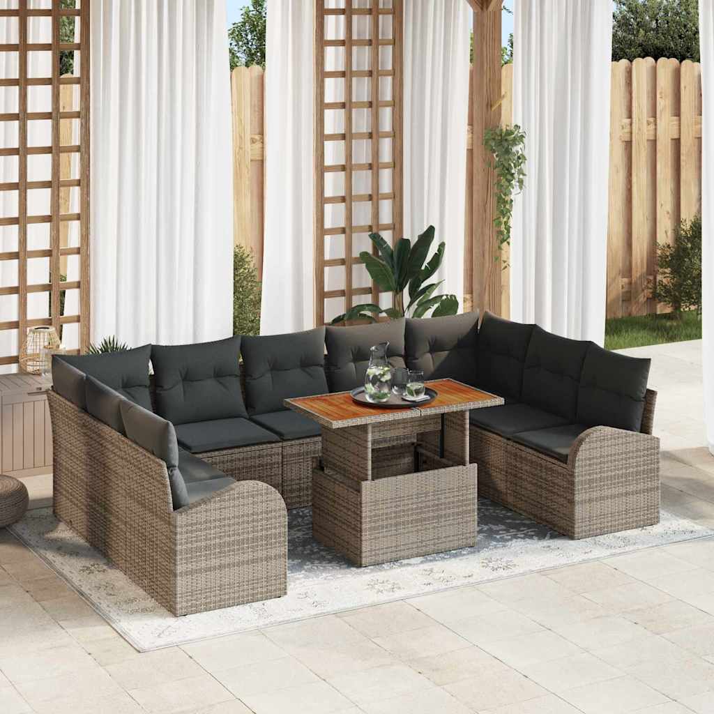 vidaXL Salon de jardin avec coussins 10 pcs Gris