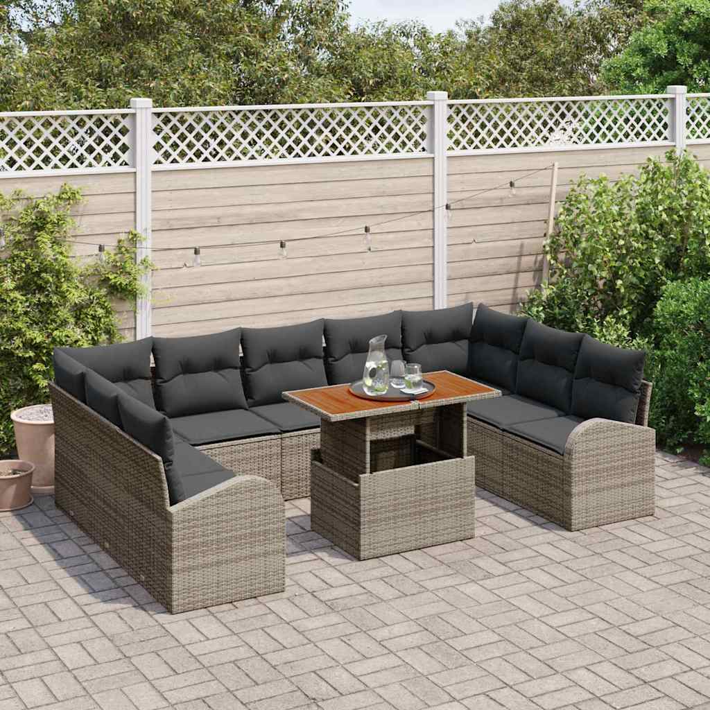 vidaXL Salon de jardin avec coussins 10 pcs Gris