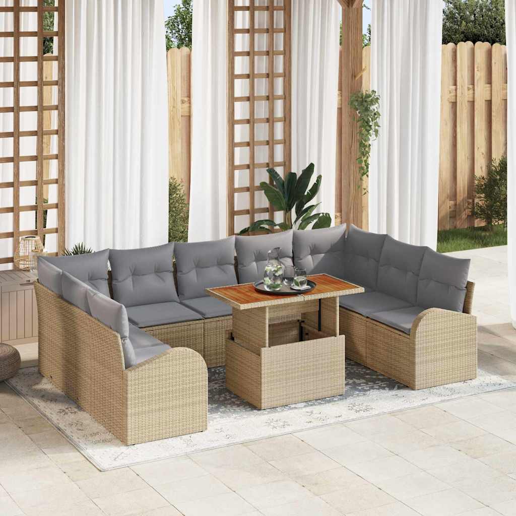 Garten-Sofa-Set mit Kissen 10 pcs Beige und Hellgrau