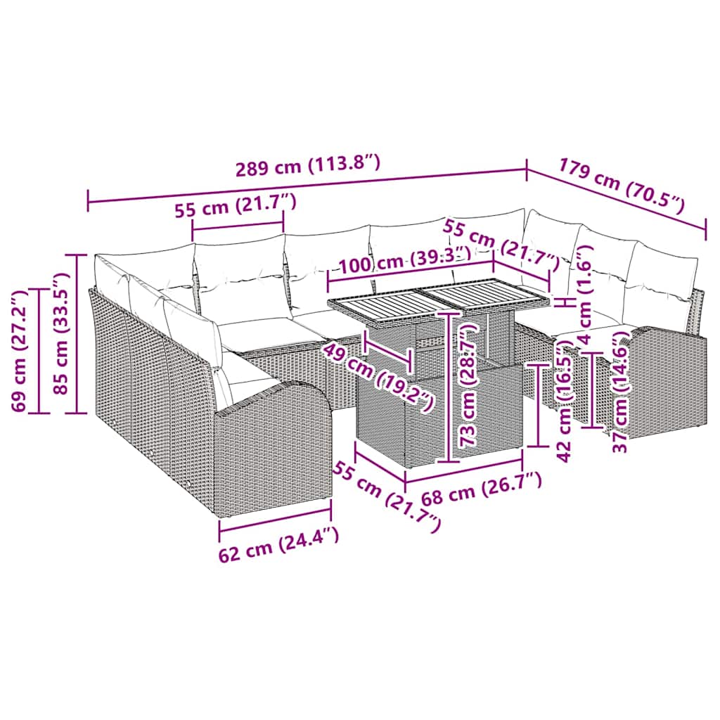 Garten-Sofa-Set mit Kissen 10 pcs Beige und Hellgrau