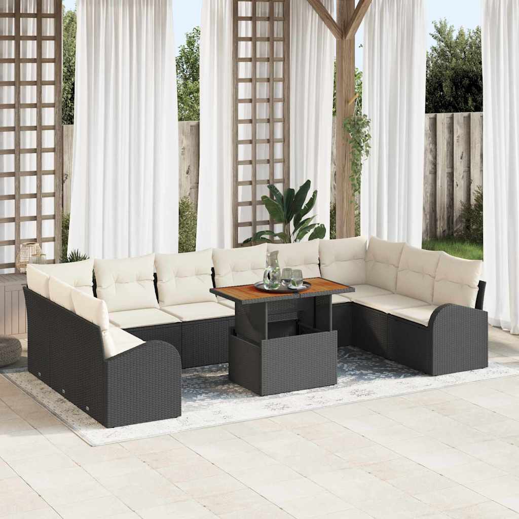 Garten-Sofa-Set mit Kissen 11 pcs Schwarz und Creme