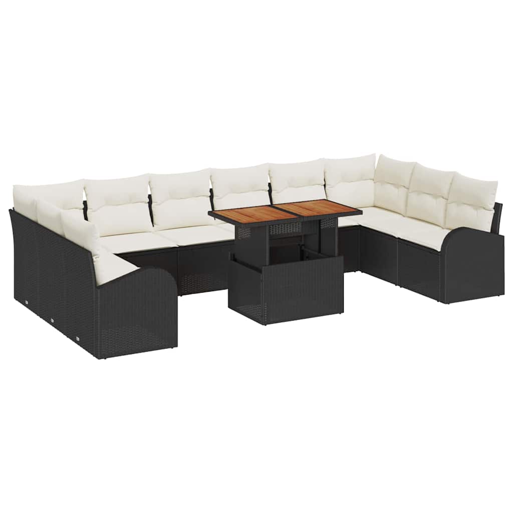Garten-Sofa-Set mit Kissen 11 pcs Schwarz und Creme