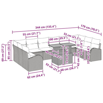 Garten-Sofa-Set mit Kissen 11 pcs Schwarz und Creme