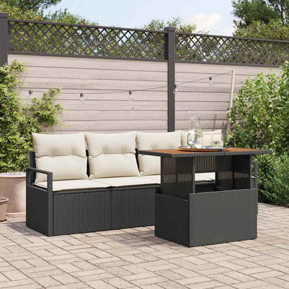 Garten-Sofa-Set mit Kissen 5 pcs Schwarz und Creme