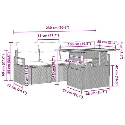 Garten-Sofa-Set mit Kissen 5 pcs Schwarz und Creme