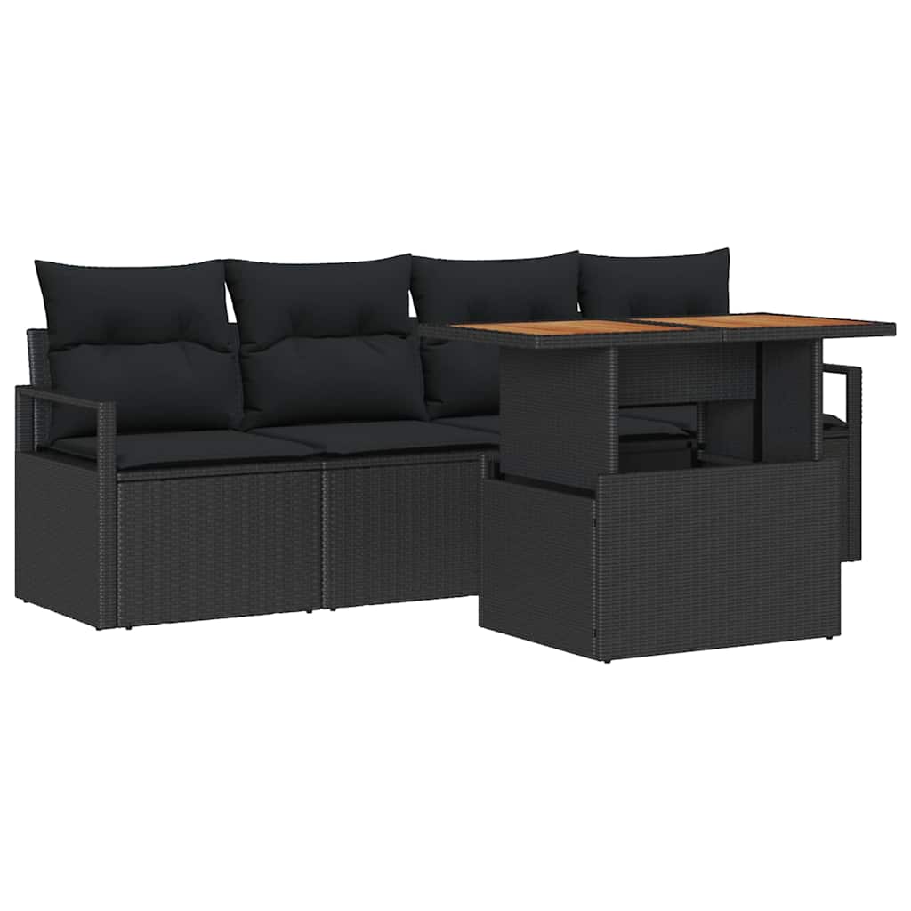 vidaXL Ensemble de canapés de jardin avec coussins 5 pcs Noir