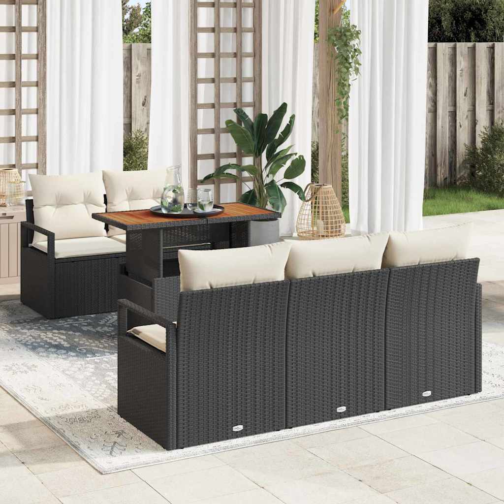 Garten-Sofa-Set mit Kissen 6 pcs Schwarz und Creme