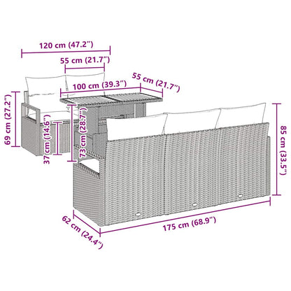 Garten-Sofa-Set mit Kissen 6 pcs Schwarz und Creme