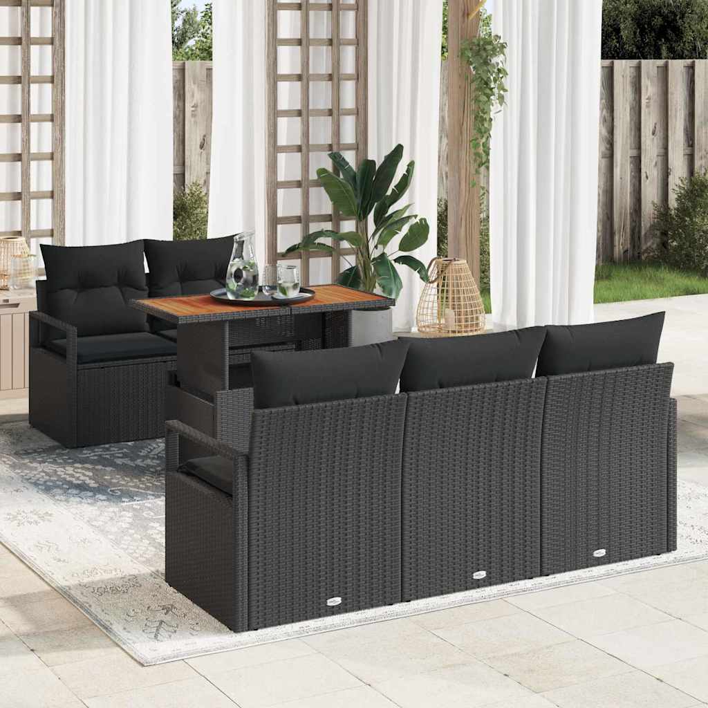 Garten-Sofa-Set mit Kissen 6 pcs Schwarz