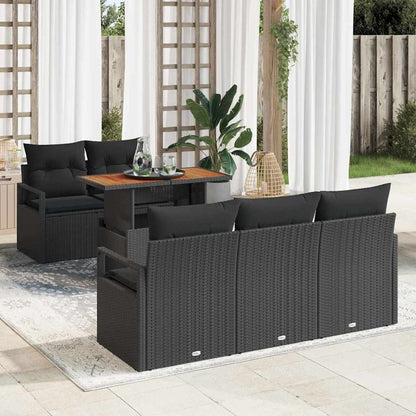 Garten-Sofa-Set mit Kissen 6 pcs Schwarz