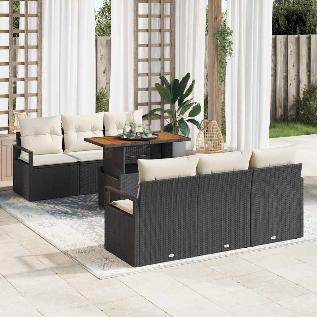 Garten-Sofa-Set mit Kissen 7 pcs Schwarz und Creme