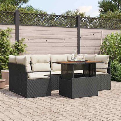 Garten-Sofa-Set mit Kissen 7 pcs Schwarz und Creme