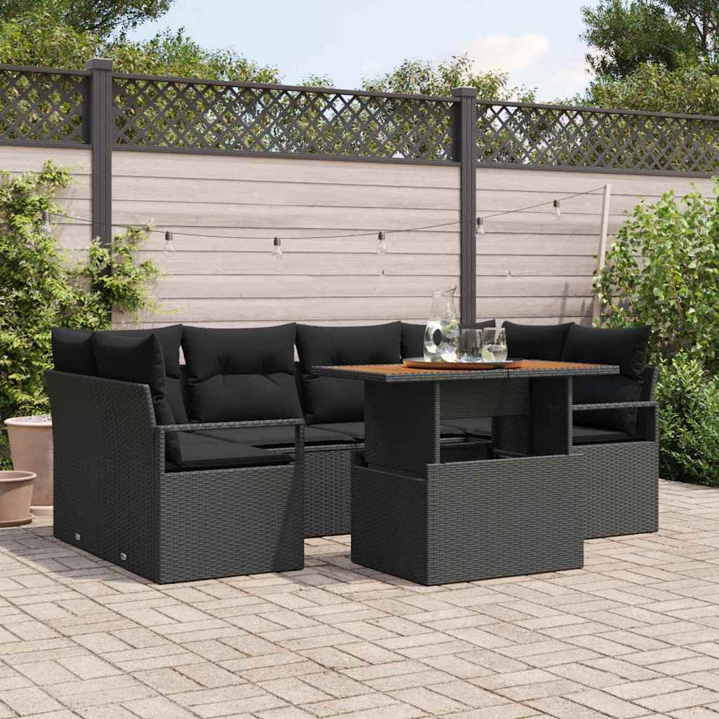 Garten-Sofa-Set mit Kissen 7 pcs Schwarz
