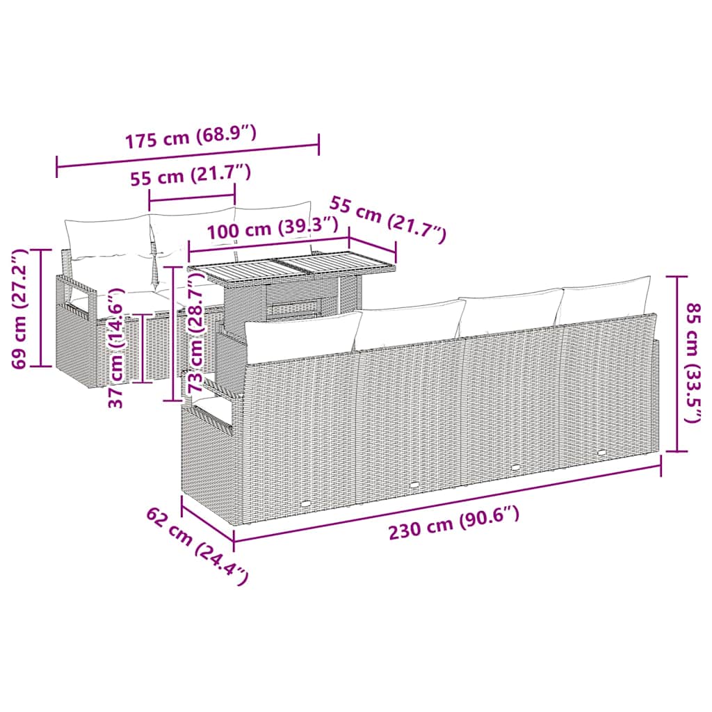 Garten-Sofa-Set mit Kissen mit Kissen 8 pcs Grau und Braun