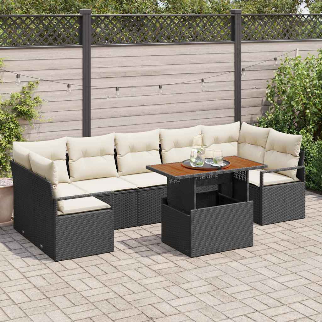 Garten-Sofa-Set mit Kissen mit Kissen 8 pcs Schwarz und Creme