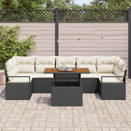 Garten-Sofa-Set mit Kissen mit Kissen 8 pcs Schwarz und Creme