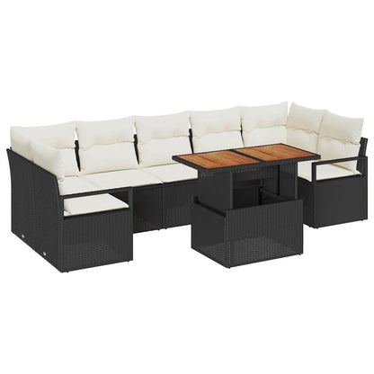 Garten-Sofa-Set mit Kissen mit Kissen 8 pcs Schwarz und Creme