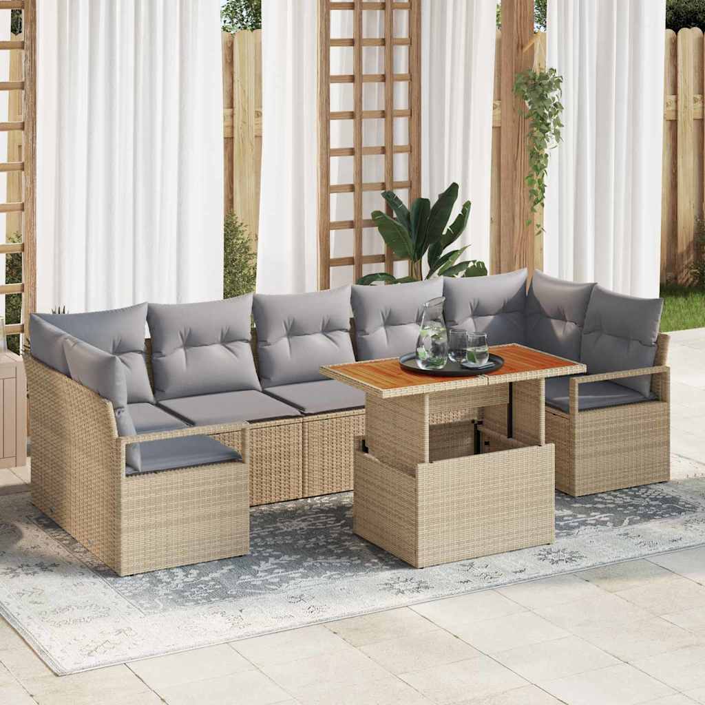 Garten-Sofa-Set mit Kissen mit Kissen 8 pcs Beige und Grau