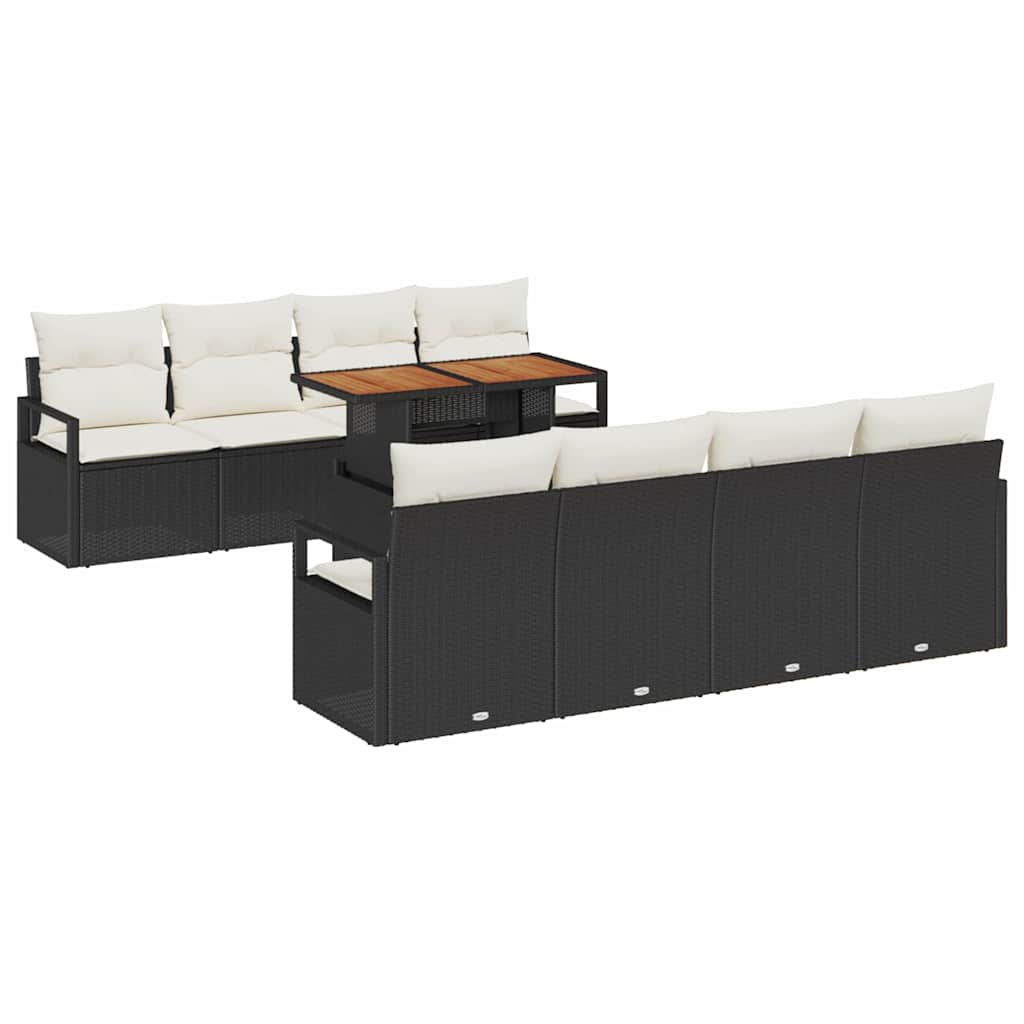 Garten-Sofa-Set mit Kissen mit Kissen 9 pcs Schwarz und Creme