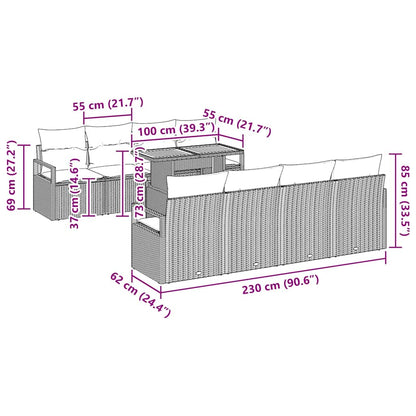 Garten-Sofa-Set mit Kissen mit Kissen 9 pcs Schwarz und Creme