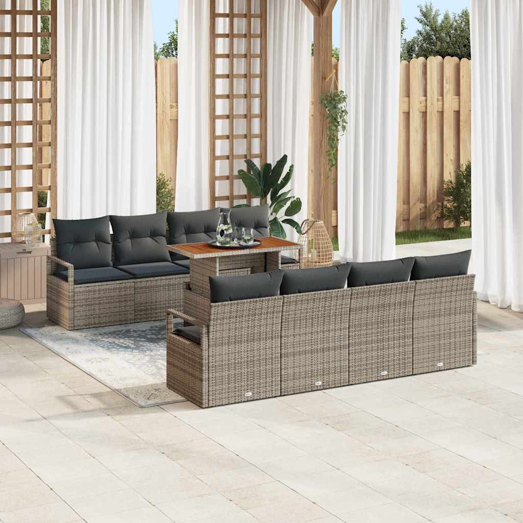 Garten-Sofa-Set mit Kissen mit Kissen 9 pcs Grau und Braun