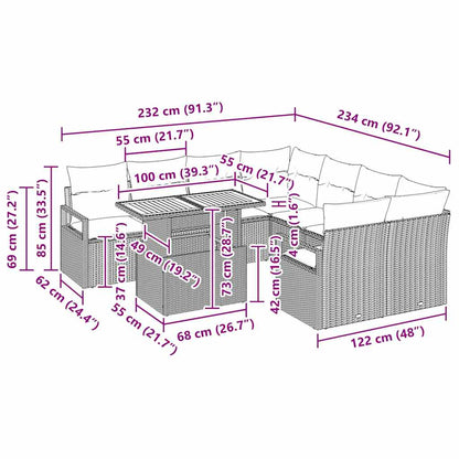 Garten Essgruppe mit Kissen 9 pcs Schwarz und Creme